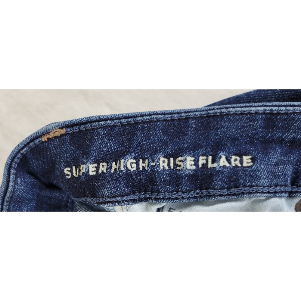 American Eagle Super High-Rise Flare Jeans Luxe Stretch Dark Wash 4 Short 3945 - Picture 7 of 11